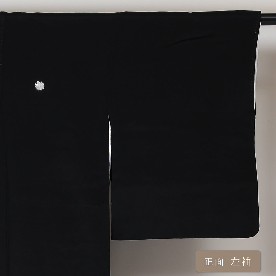 黒留袖 五つ紋 揚羽蝶 身丈161cm 裄丈62cm Aランク ポリエステル 洗える着物 袷 比翼 広衿 L 向かい鳥 フォーマル 黒系 1211-F0193