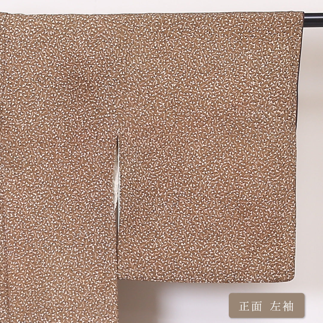 アンティーク 小紋 袷 身丈143cm 裄丈62cm 正絹 Bランク バチ衿 XSサイズ 幾何学柄 茶系 RP 1221-01973