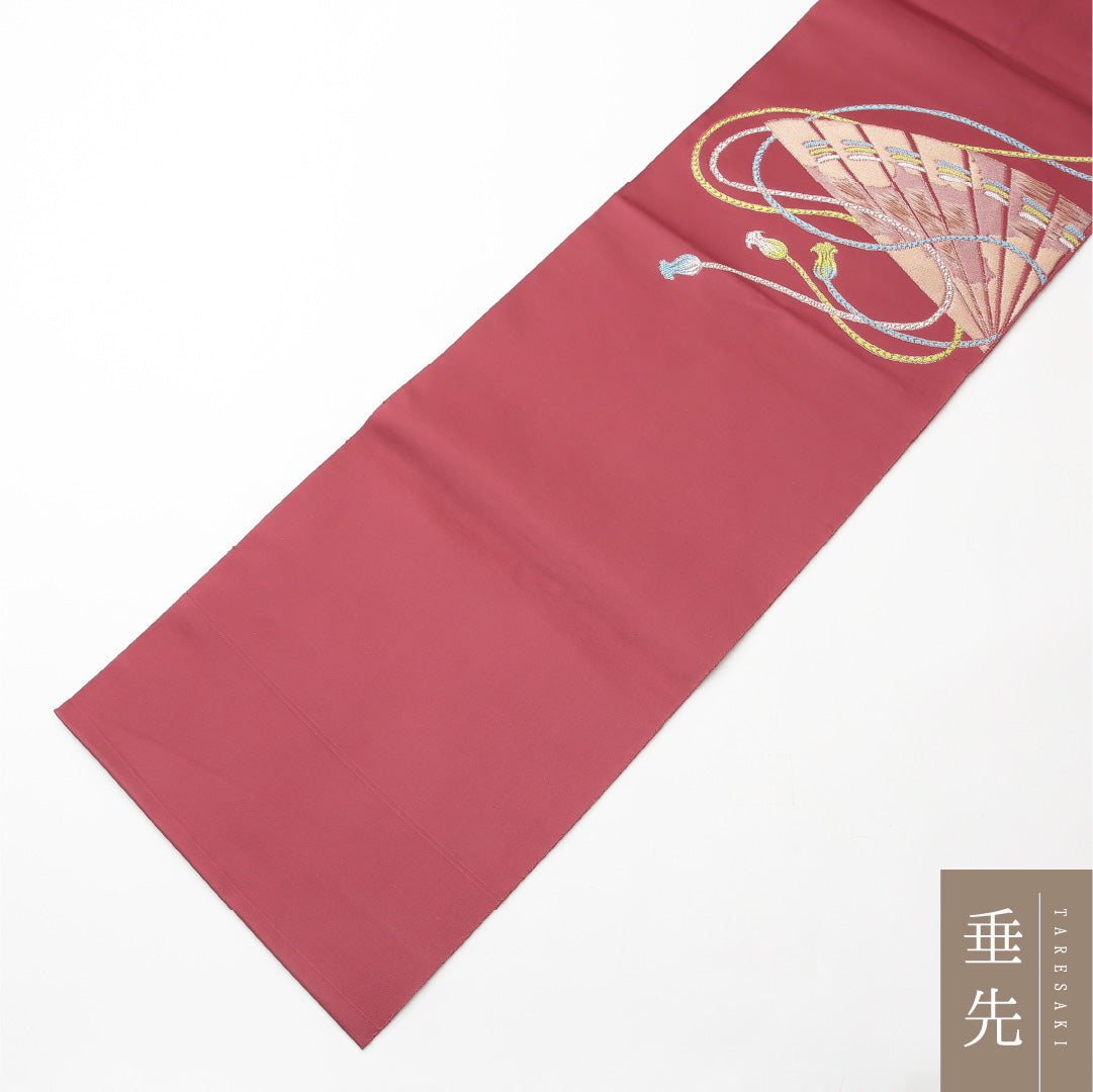 八寸名古屋帯 Aランク 帯丈352cm 正絹 ポイント柄 松葉仕立て 織り インフォーマル 扇 ピンク系 LP 1245-02141