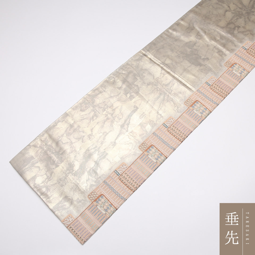 袋帯 帯丈432cm 正絹 六通 フォーマル 唐織 草木染 縅毛 銀系 1243-01050