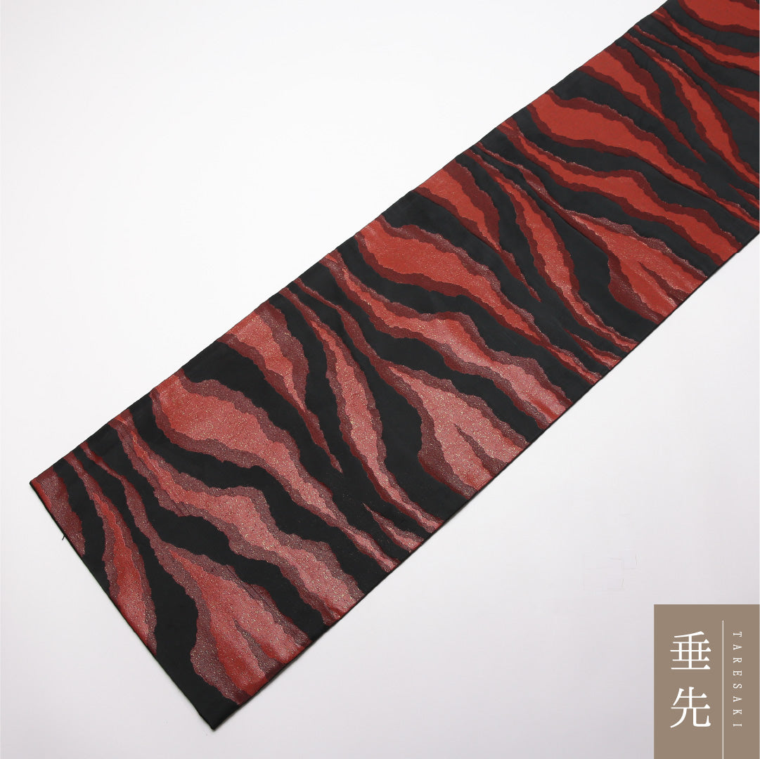 京袋帯 Sランク 帯丈368cm 正絹 六通 袋仕立て 織り インフォーマル 抽象柄 黒系 RP 1244-01969
