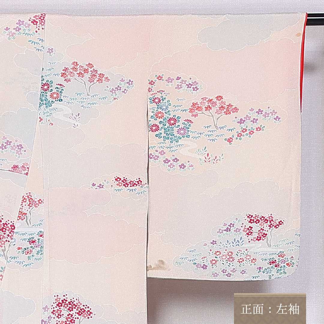 小紋 身丈154cm 裄丈64cm S 正絹 Bランク 袷 広衿 梅 笹 1215-10576