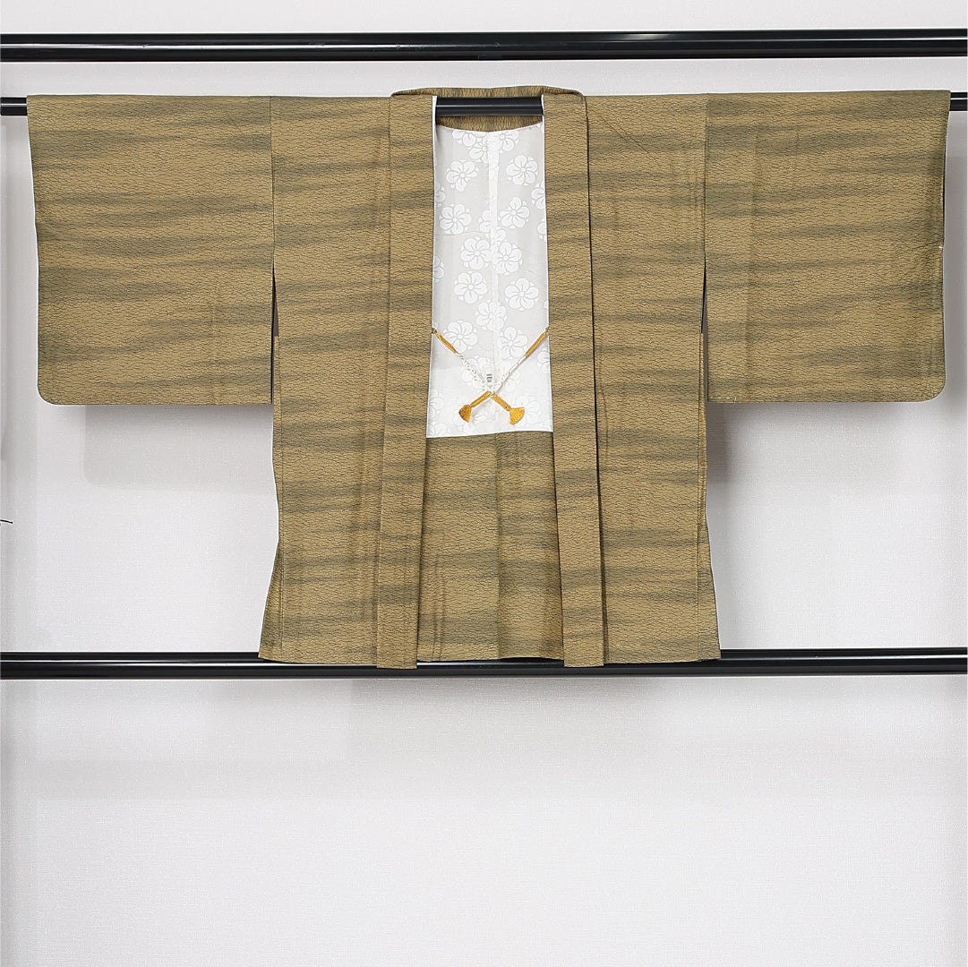 羽織 袷 身丈79cm 裄丈65cm 正絹 Sランク カジュアル Mサイズ 紐あり 芝草 茶系 RP 1232-12526
