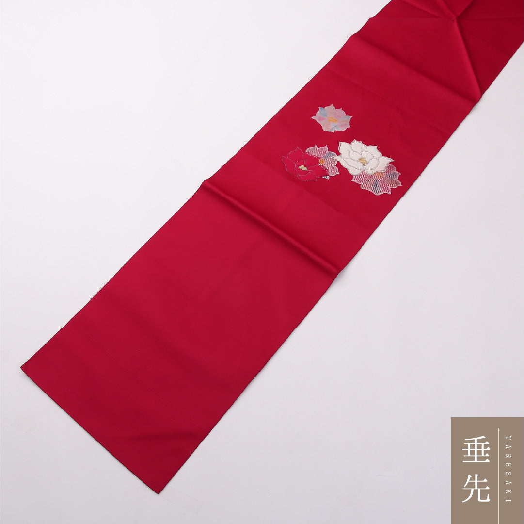 八寸名古屋帯 Aランク 帯丈336cm 正絹 ポイント柄 松葉仕立て 織り カジュアル 牡丹 赤系 LP 1245-02381