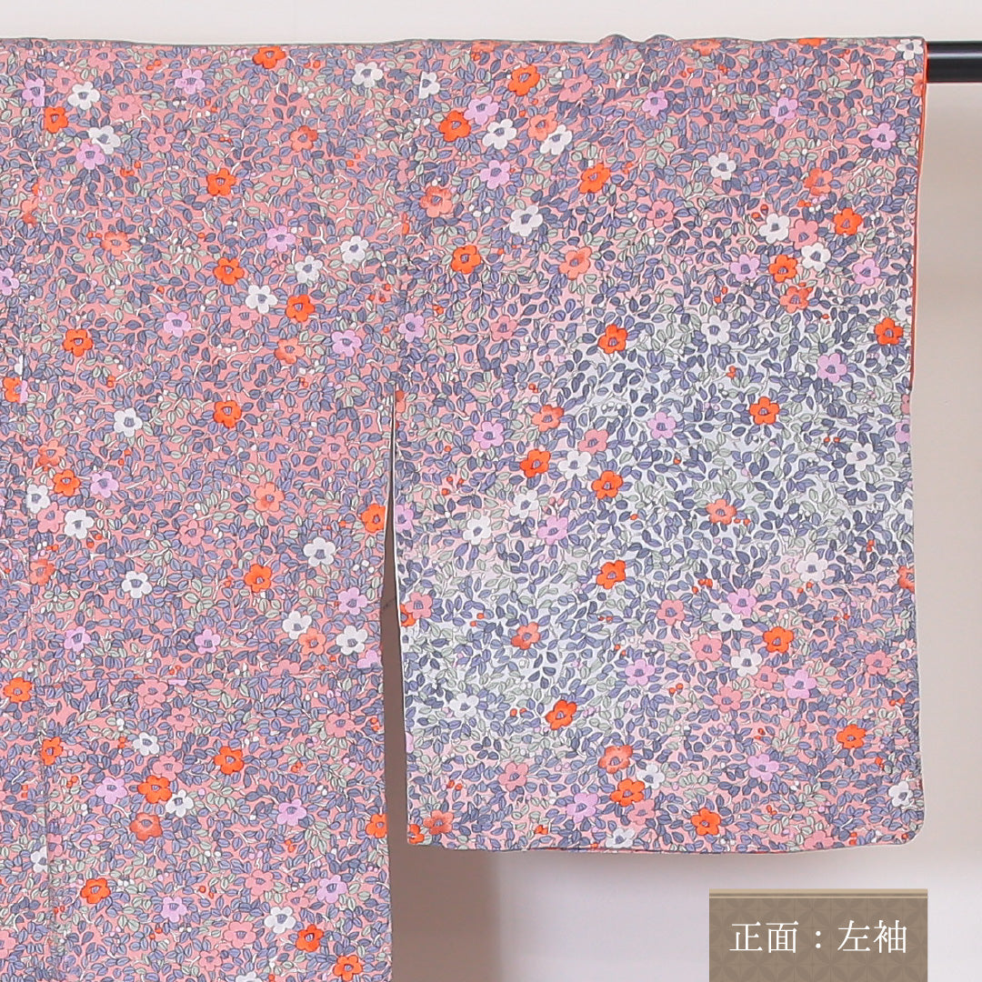小紋 袷 身丈157cm 裄64cm 正絹 ボタニカル 訪問着 ピンク系 ちりめん Sランク 1215-02128-2313