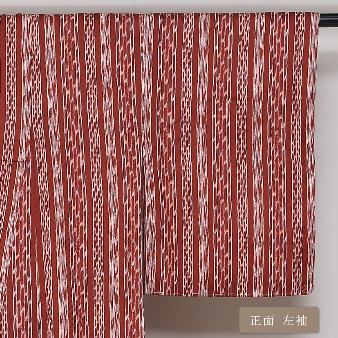 小紋 袷 身丈161cm 裄63cm 赤系 創作 洗える着物 Sランク しつけ糸 1215-01657-2412