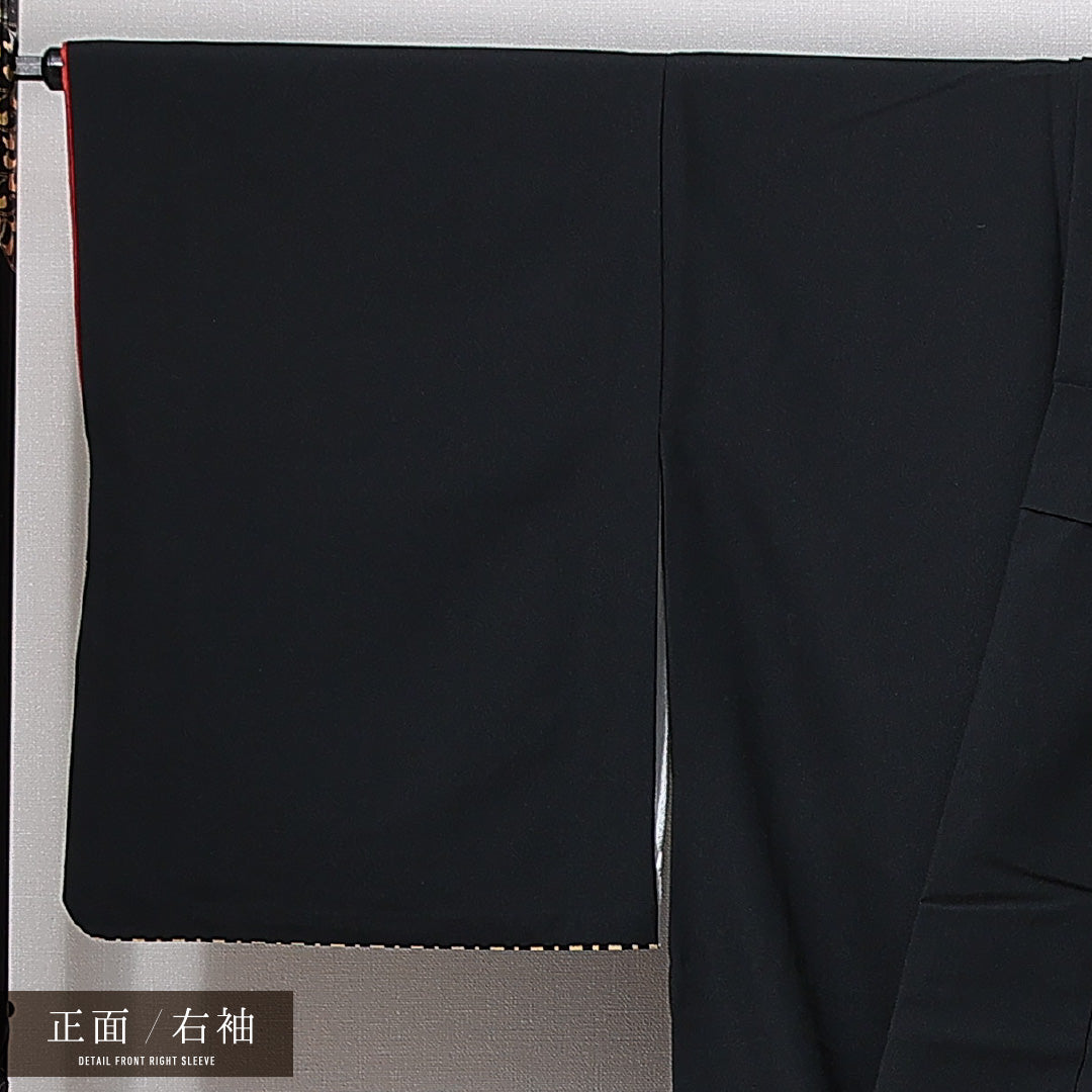 訪問着 洗える着物 胴抜き 身丈166cm 裄丈66cm ポリエステル Aランク XLサイズ 広衿 セミフォーマル 創作柄 黒系 1212-14991