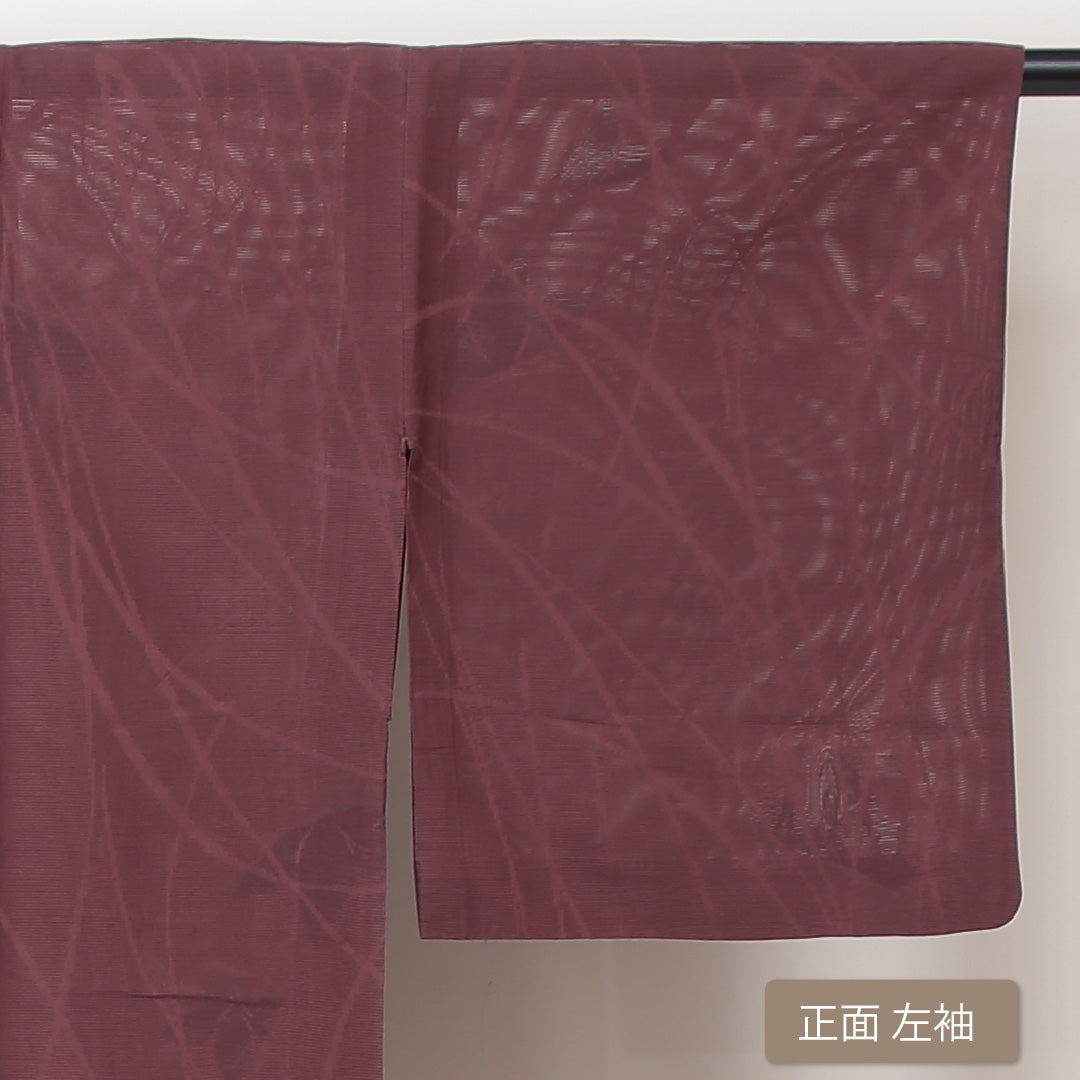 色無地 絽 身丈155cm 裄63.5cm 正絹 茶系 Aランク 芝草 夏着物 1214002353314