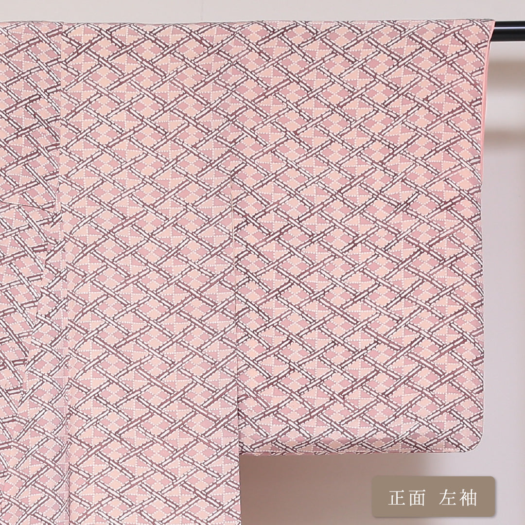 レトロ 小紋 袷 身丈147cm 裄61.5cm ピンク系 正絹 Cランク 1215-01778-5113