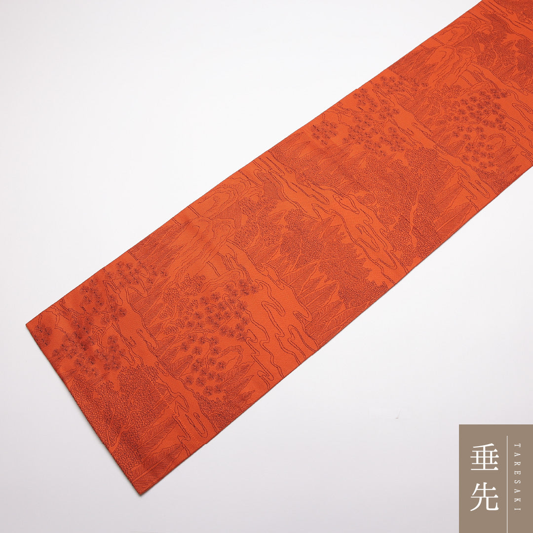 袋帯 帯丈430cm 正絹 全通 インフォーマル 山水 朱系 1243-01342