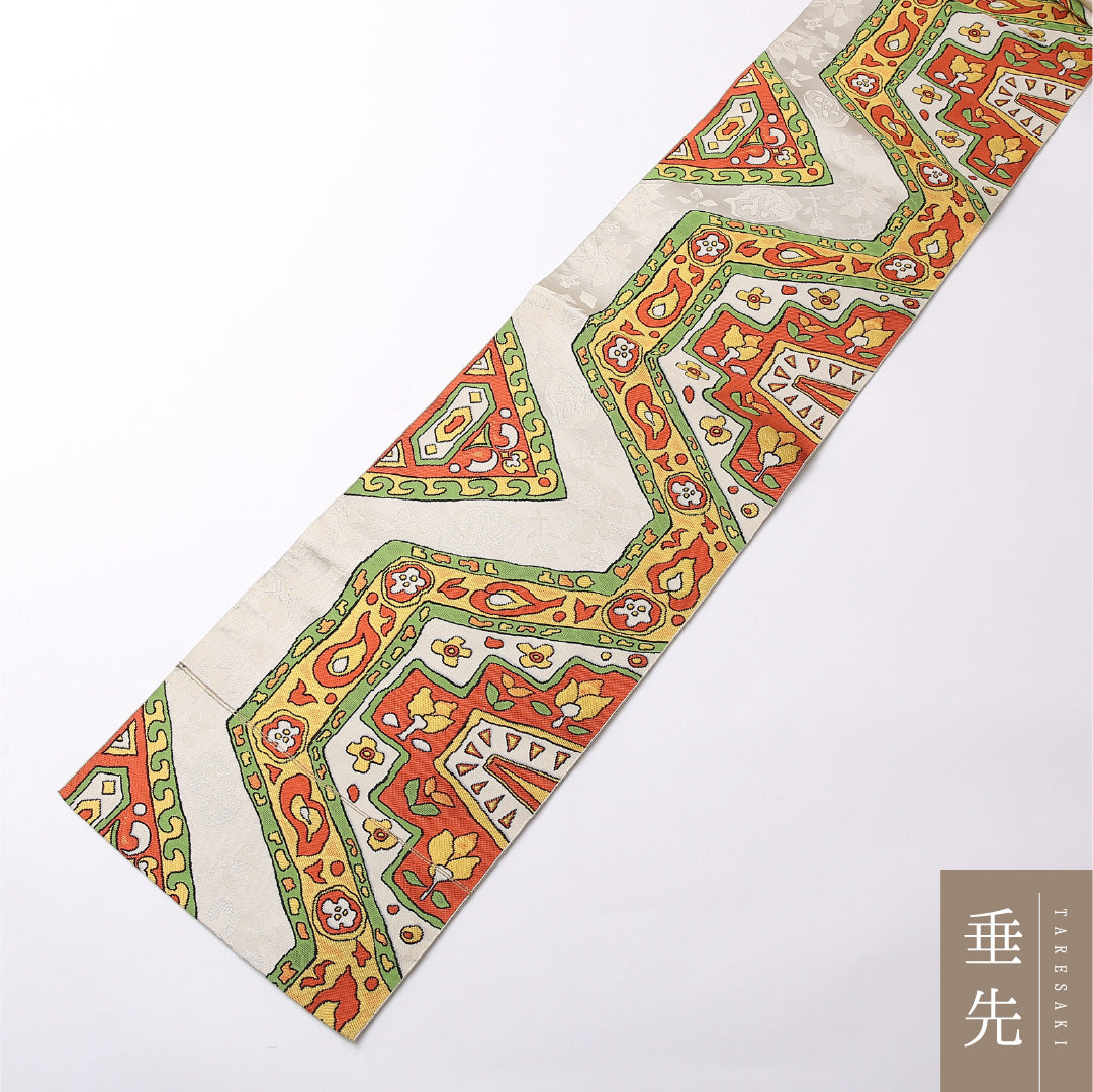 夏物 名古屋帯 六通 帯丈354cm カジュアル Nランク 正絹 独創的 芸術的 多色系 1224-02700