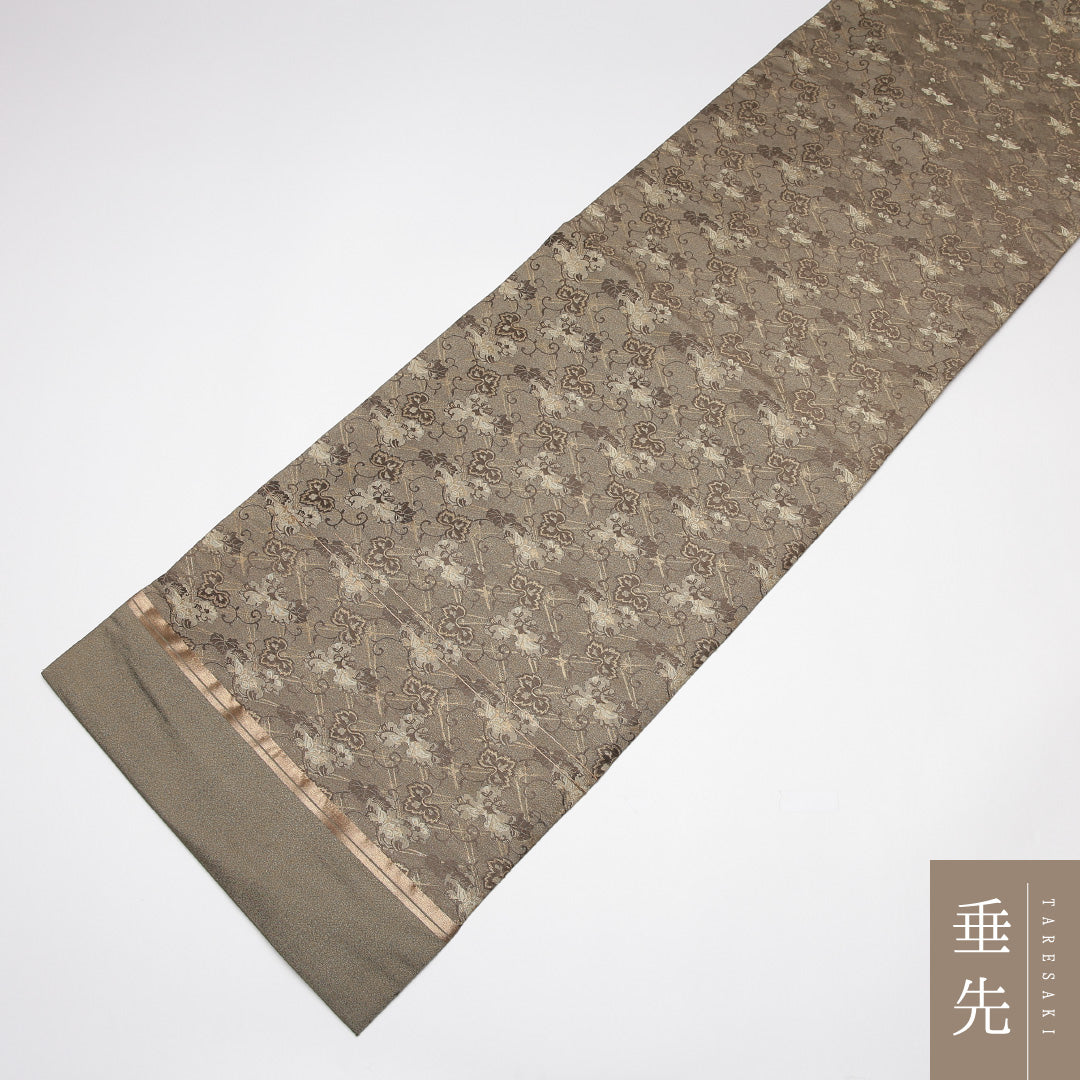 丸帯 帯丈418cm 正絹 全通 セミフォーマル 唐草華文 ベージュ系 1242-01204