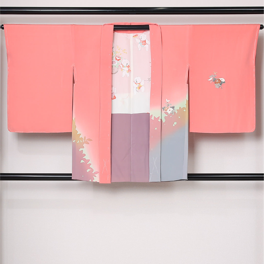 絵羽羽織 袷 身丈80cm 裄丈65cm 正絹 Sランク インフォーマル Mサイズ 椿 ピンク系 RP 1234-12809