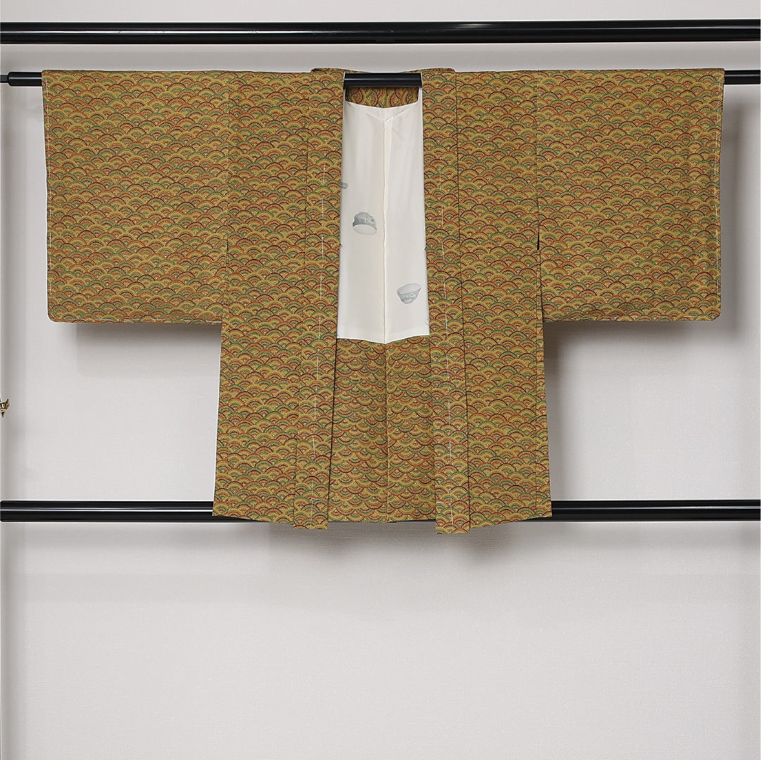 羽織 袷 身丈80cm 裄丈63cm 正絹 Sランク カジュアル Sサイズ 青海波 茶系 RP 1232-12726