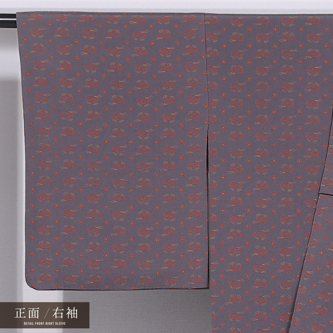 小紋 袷 身丈165cm 裄丈64cm 正絹 Bランク インフォーマル 広衿 XLサイズ 創作柄 紫系 RP 1221-11801