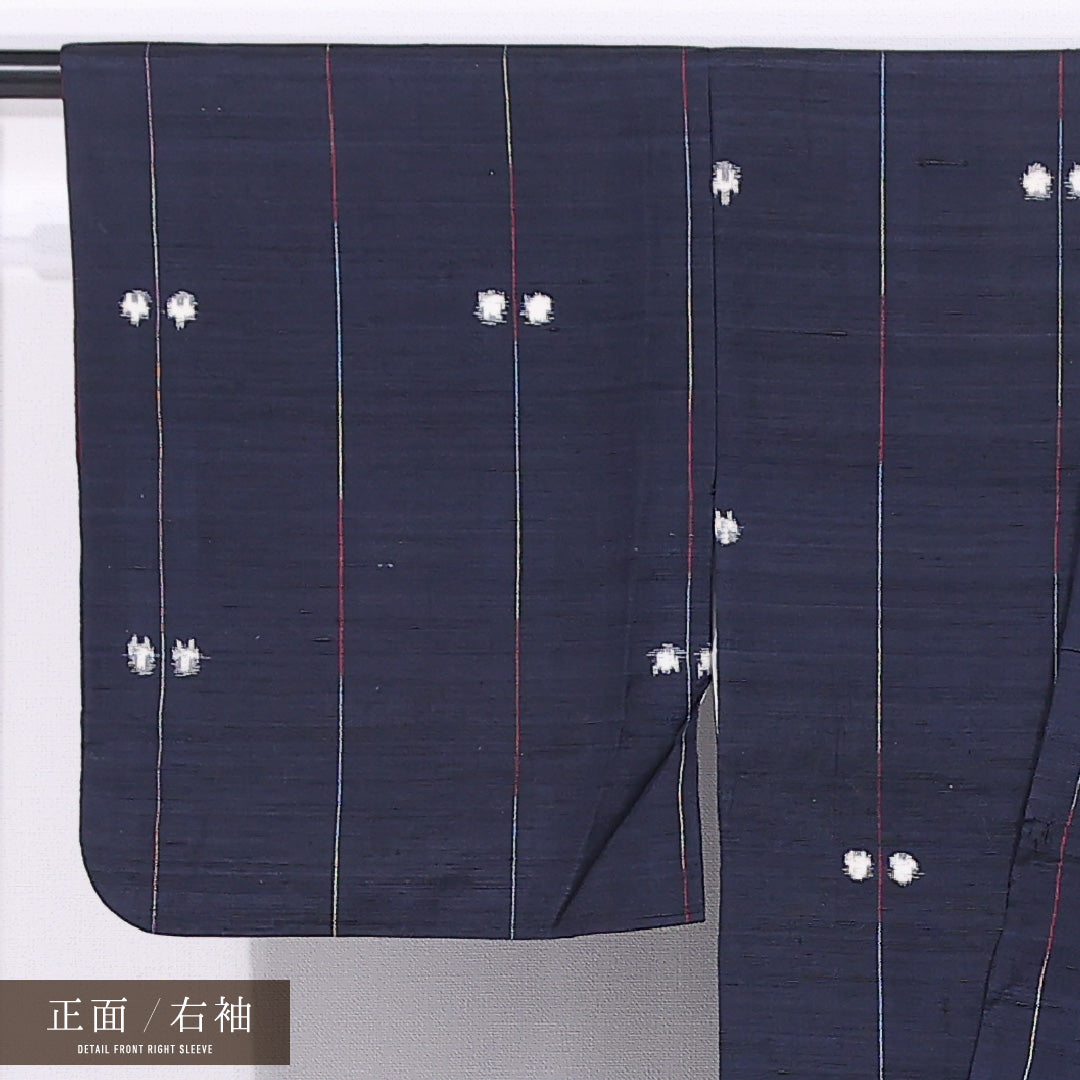 紬 袷 身丈150cm 裄丈63cm 正絹 Cランク カジュアル バチ衿 Sサイズ 創作柄 紺系 LP 1223-11665
