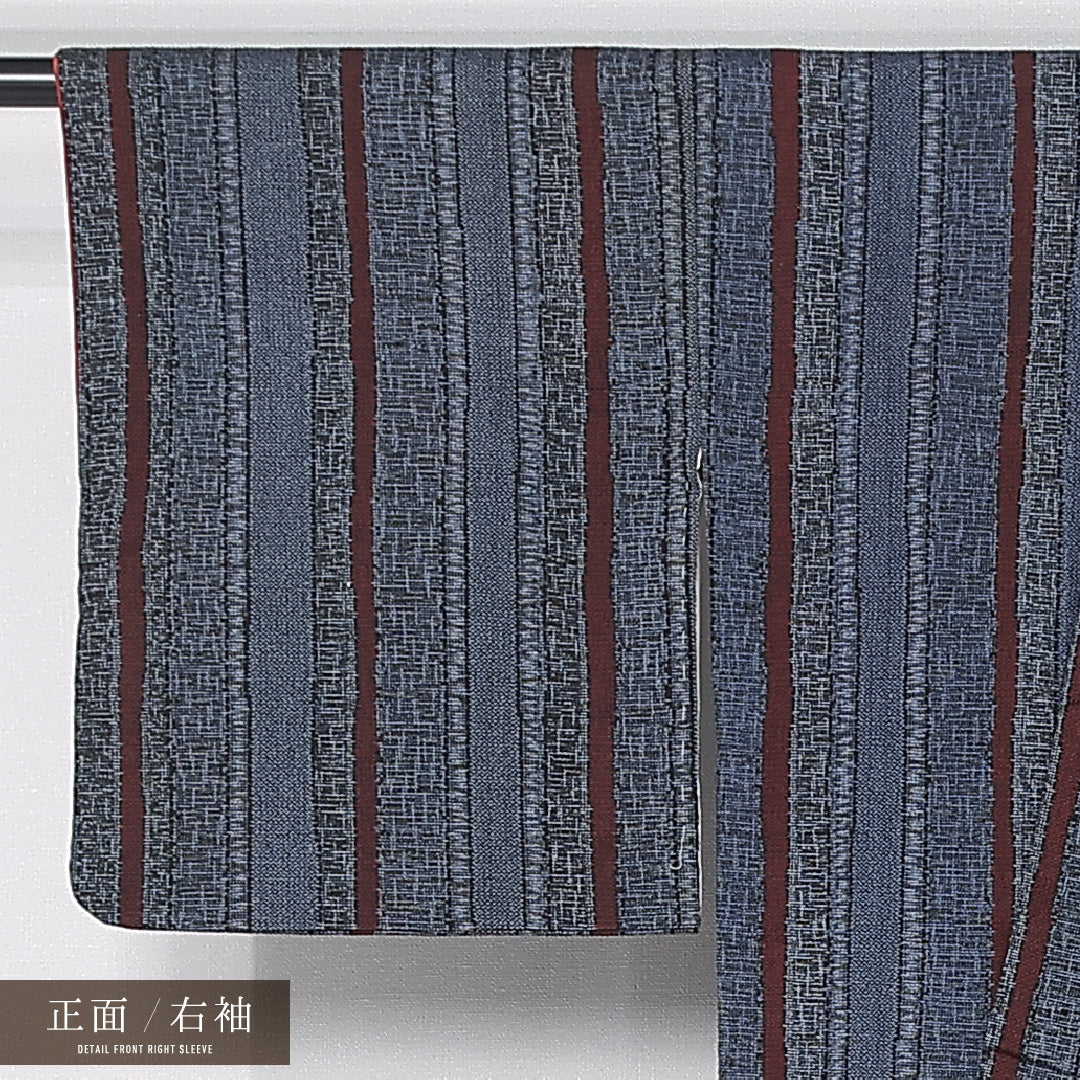 紬 袷 身丈154cm 裄丈63cm 正絹 Bランク カジュアル バチ衿 Sサイズ 縞 青系 RP 1223-12013