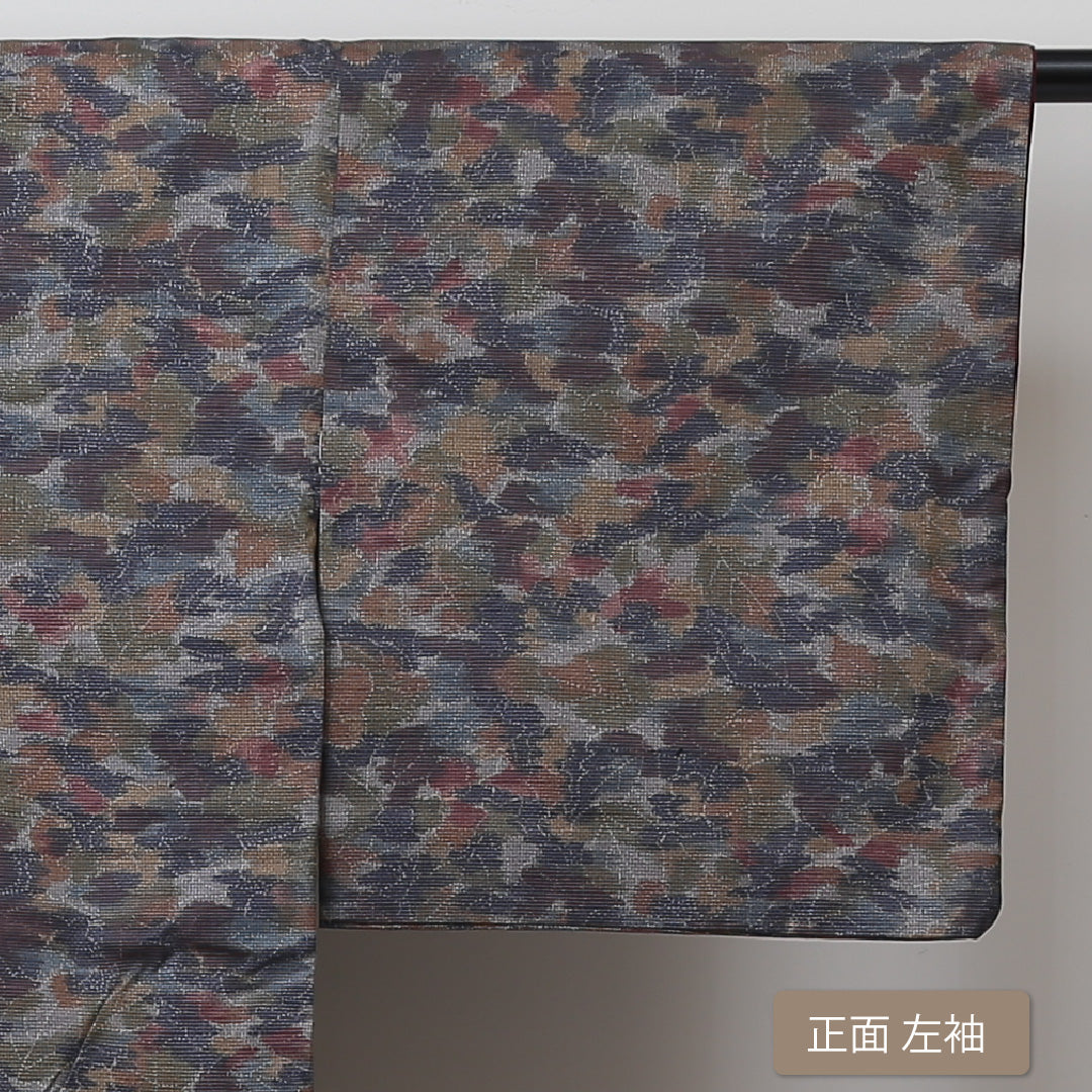大島紬 袷 身丈160cm 裄丈63cm 正絹 Aランク インフォーマル バチ衿 Lサイズ 緯総絣 植物柄 多色系 RP 1223-02909