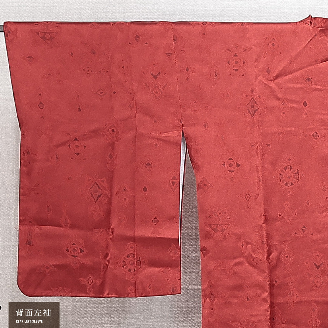 道行コート 袷 身丈100cm 裄丈65cm 正絹 Sランク セミフォーマル Mサイズ ポケットあり 抽象柄 赤系 RP 1237-14844