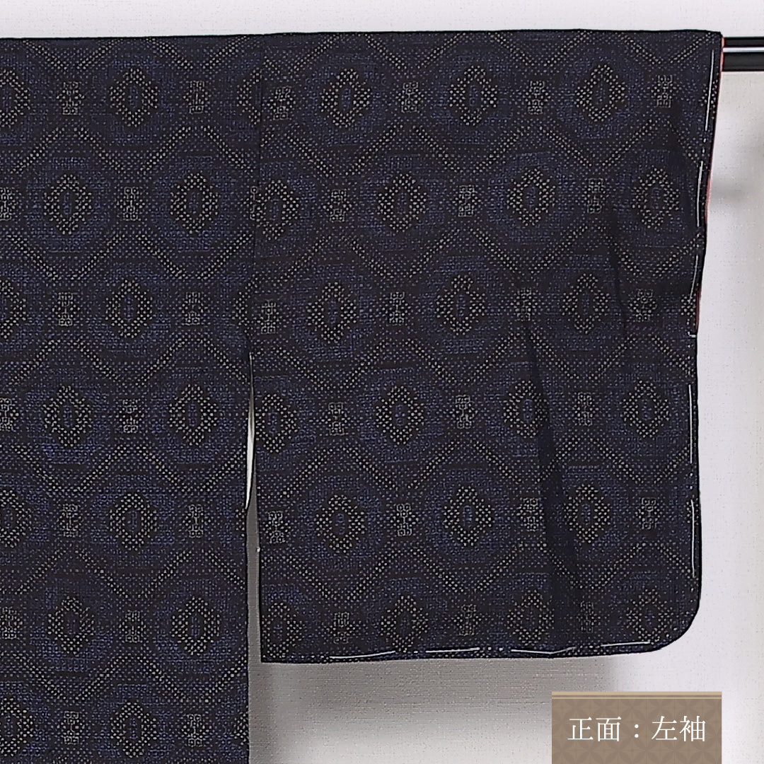 未使用品 紬 身丈158cm 裄丈63cm Sランク 袷 正絹 広衿 蜀江 しつけ糸 1216-10088