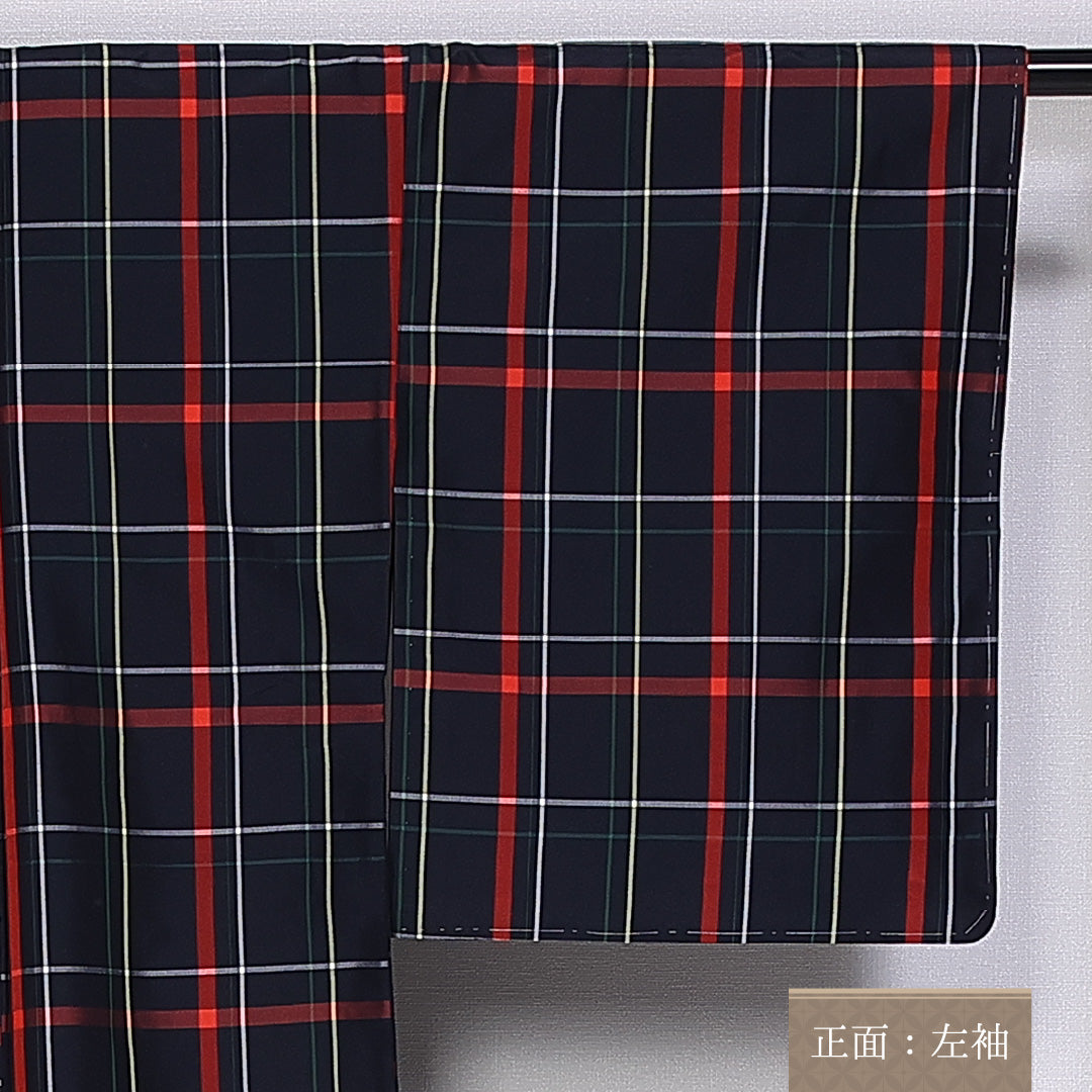 大島紬 身丈161cm 裄丈64cm L 正絹 Sランク 袷 広衿 格子 1216-10524