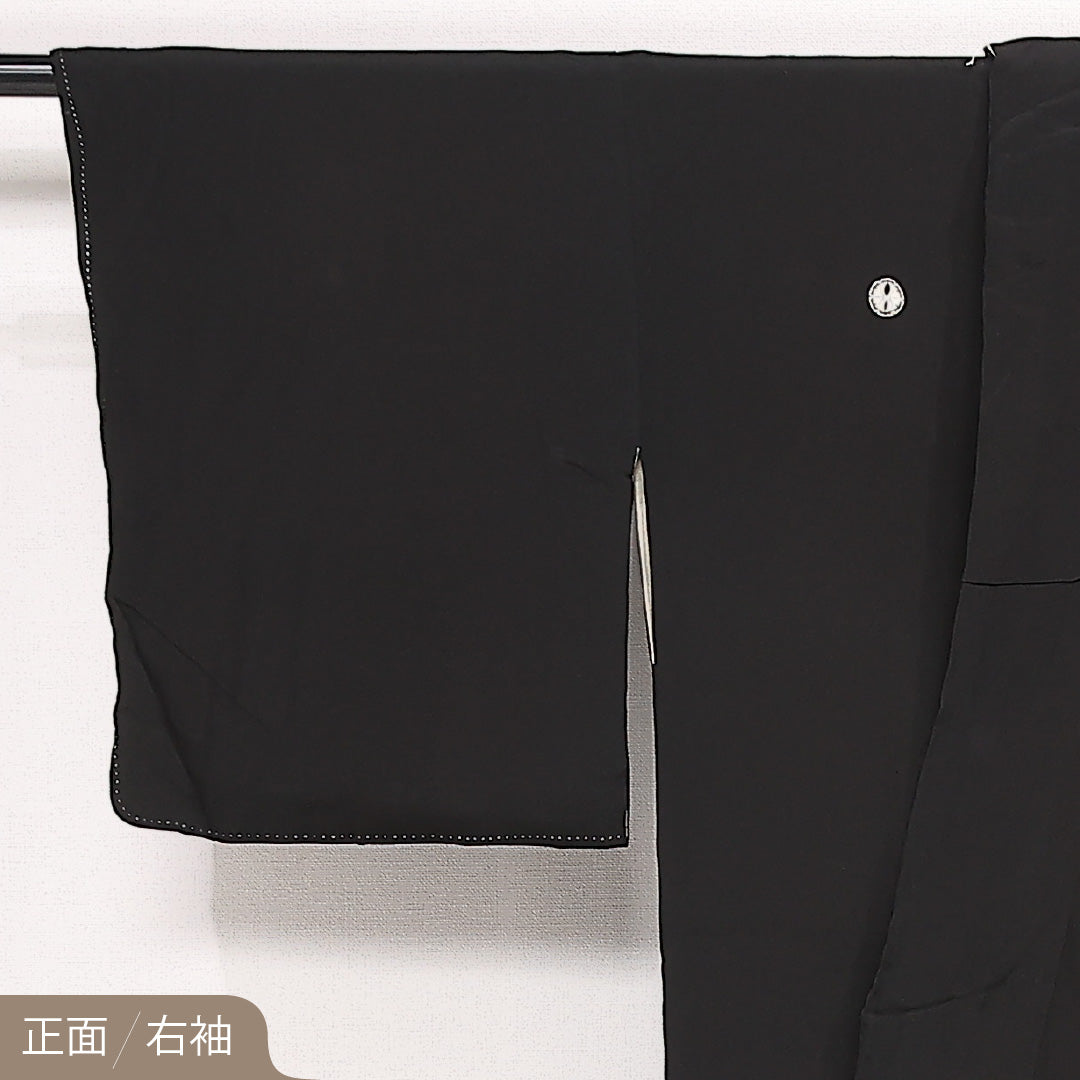 アンティーク 黒留袖 五つ紋 身丈146cm 裄丈62.5cm Cランク 正絹 袷 広衿 XS 刺繍 菊 古典的 控え目 黒系 1211-F0588