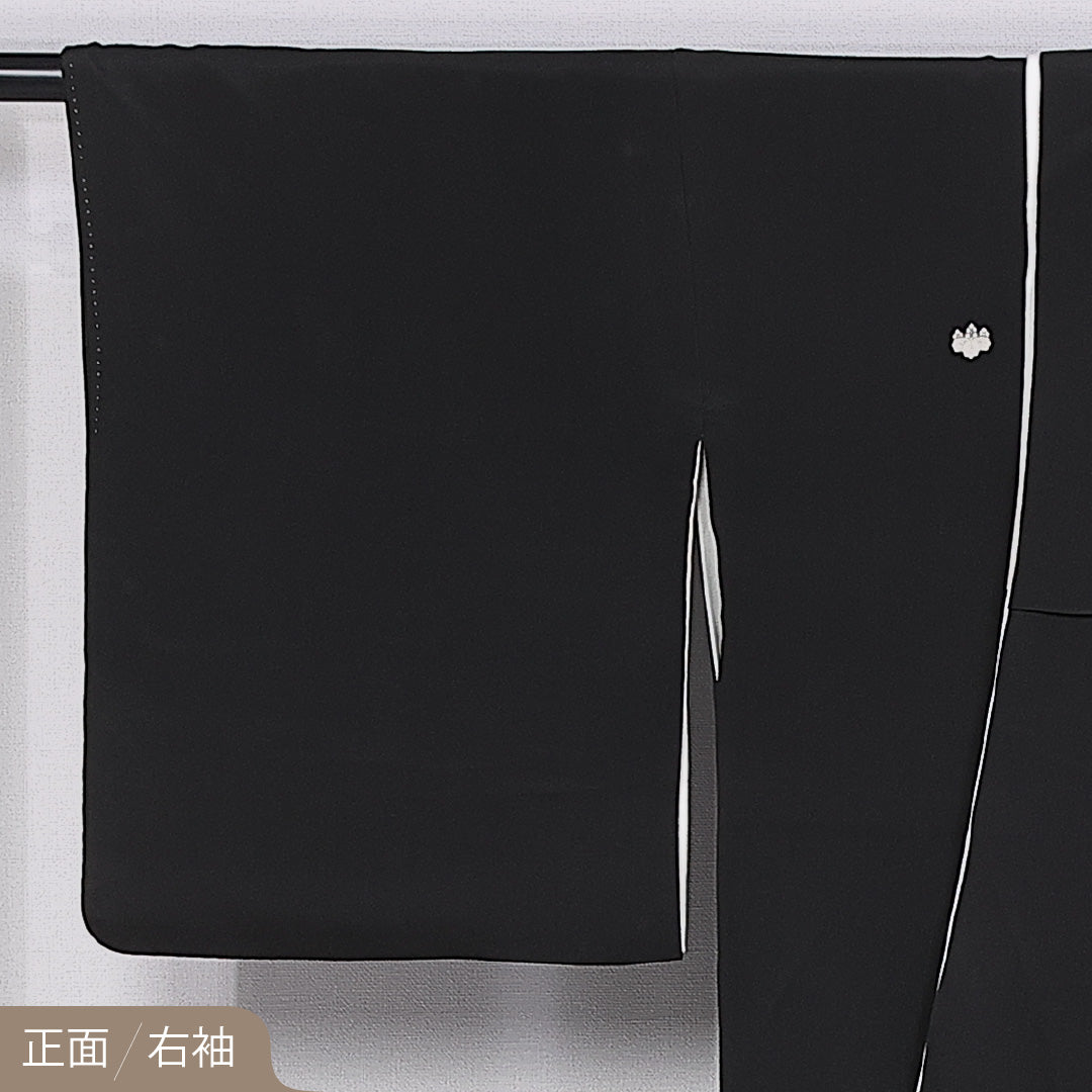 黒留袖 身丈156cm 裄丈64cm 袷 五つ紋 五三桐 正絹 Sランク 広衿 比翼仕立て アラベスク 観世水 菊 1211-F0417