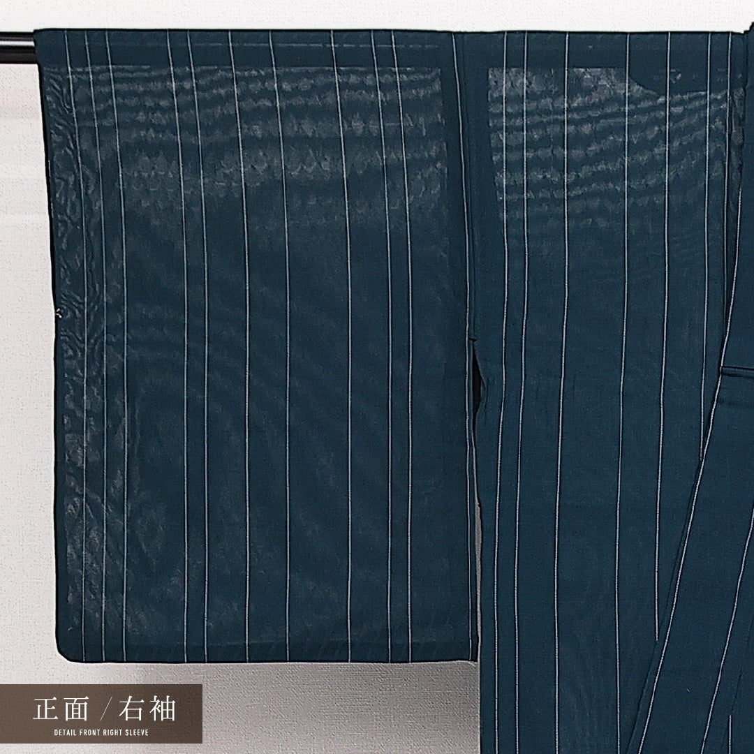 小紋 紗 身丈143cm 裄丈62cm Aランク 正絹 バチ衿 XSサイズ インフォーマル 格子 シック 清楚 紺系 1215-14111
