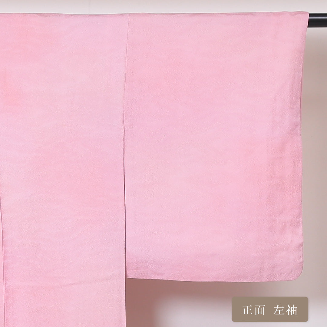 色無地 袷 身丈164cm 裄丈64cm 正絹 Aランク 一つ紋 (橘) セミフォーマル 広衿 Lサイズ ふくれ織 山本唯与志 ぼかし染 作家物 落款 ピンク系 M4 1219-05197