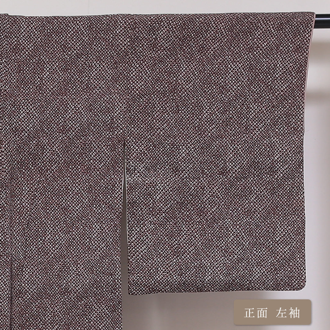 小紋 袷 身丈154cm 裄62cm 茶系 鹿の子 市松 正絹 Bランク 1215-01780-4214