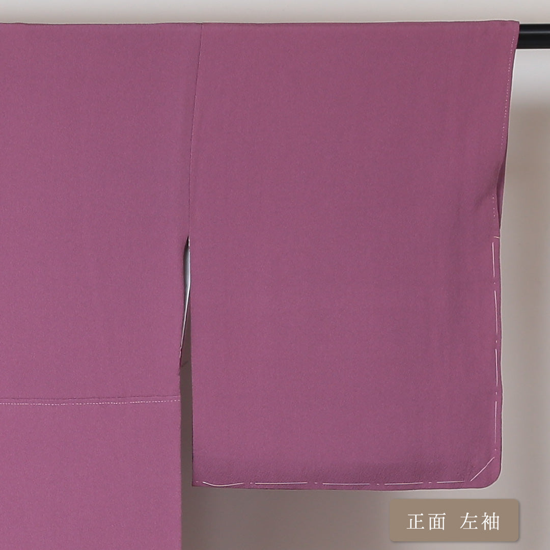 色無地 袷 身丈160cm 裄丈65cm 正絹 Sランク 一つ紋 (違い銀杏) セミフォーマル 広衿 Lサイズ しつけ糸 無地 ピンク系 M4 1219-05136