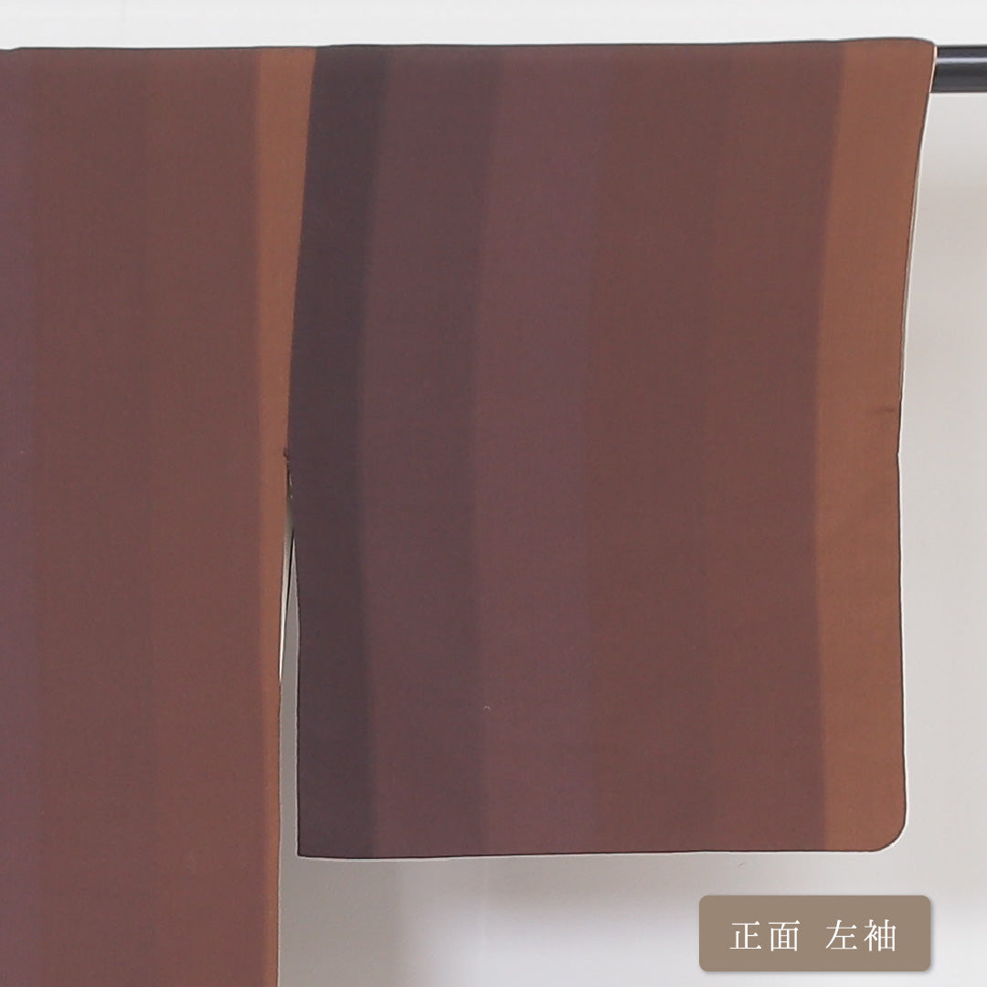 小紋 袷 身丈148cm 裄63cm 茶系 縞 正絹 Bランク 1215-01829-4114