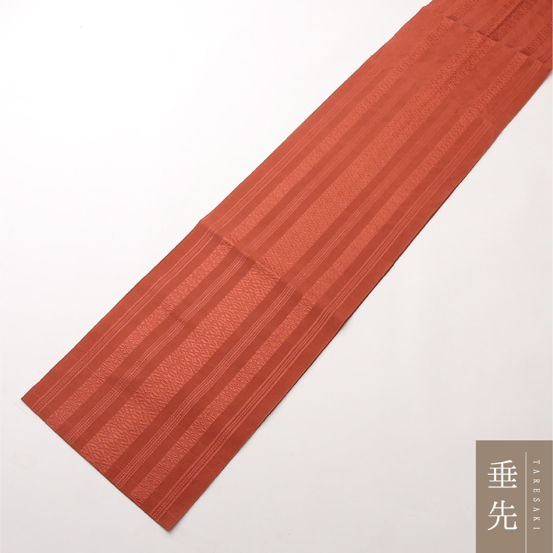 八寸名古屋帯 (夏帯) Sランク 帯丈348cm 正絹 全通 松葉仕立て 織り インフォーマル 博多織 献上柄 朱系 LP 1245-02451