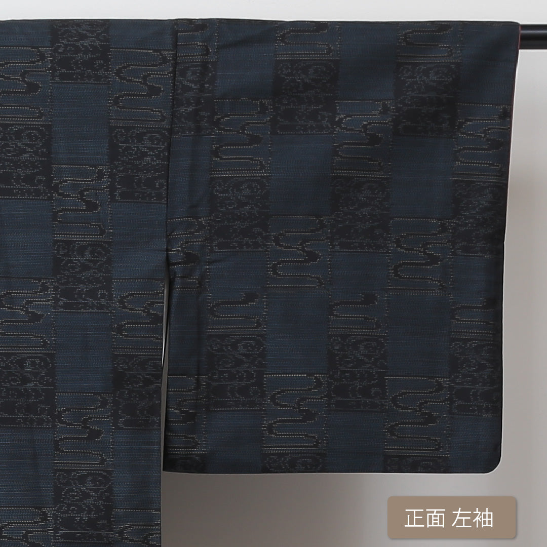 大島紬 袷 身丈159cm 裄63.5cm 正絹 紺系 Sランク 1216004222318