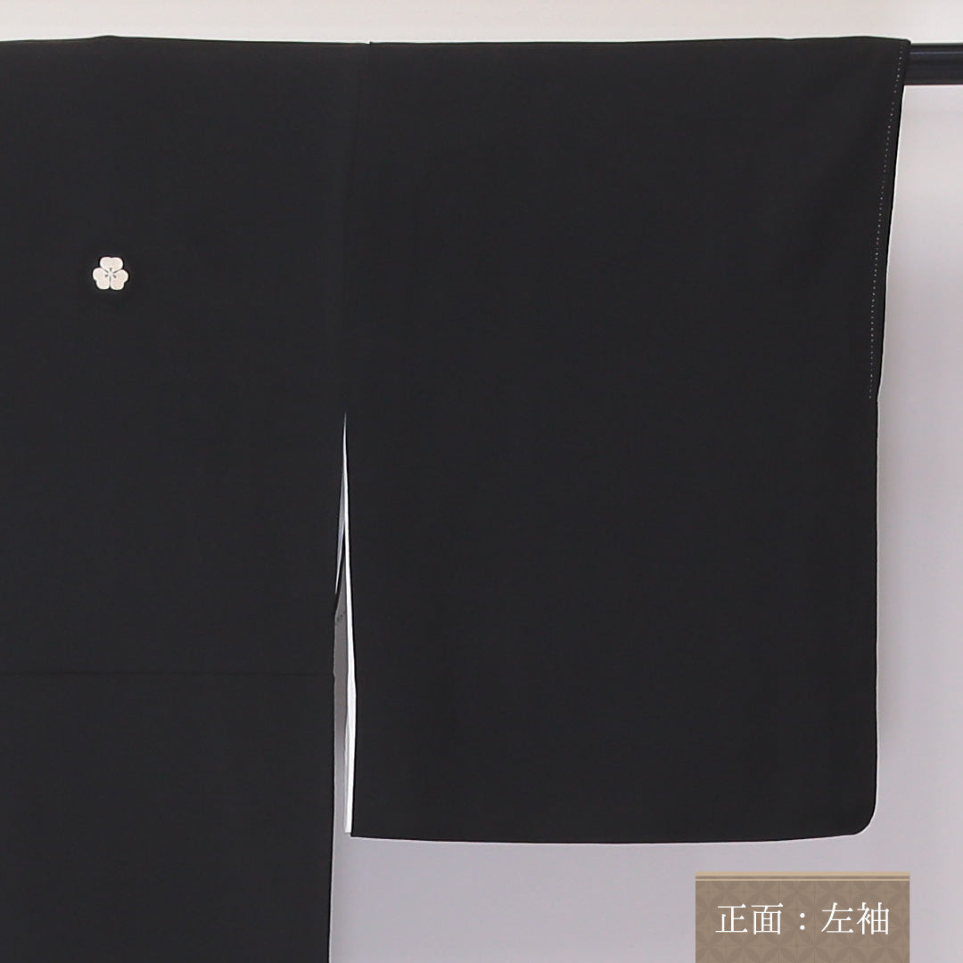 黒留袖 袷 身丈164cm 裄64.5cm 正絹 五つ紋 比翼仕立て 片喰 鶴 松 菖蒲 黒系 Bランク 1211-00136