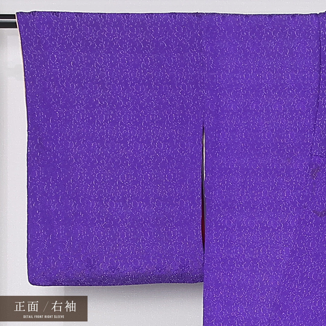 アンティーク 色無地 袷 身丈141cm 裄丈62cm 正絹 Bランク 広衿 XSサイズ 銀通し 無地 紫系 M4 1219-12486