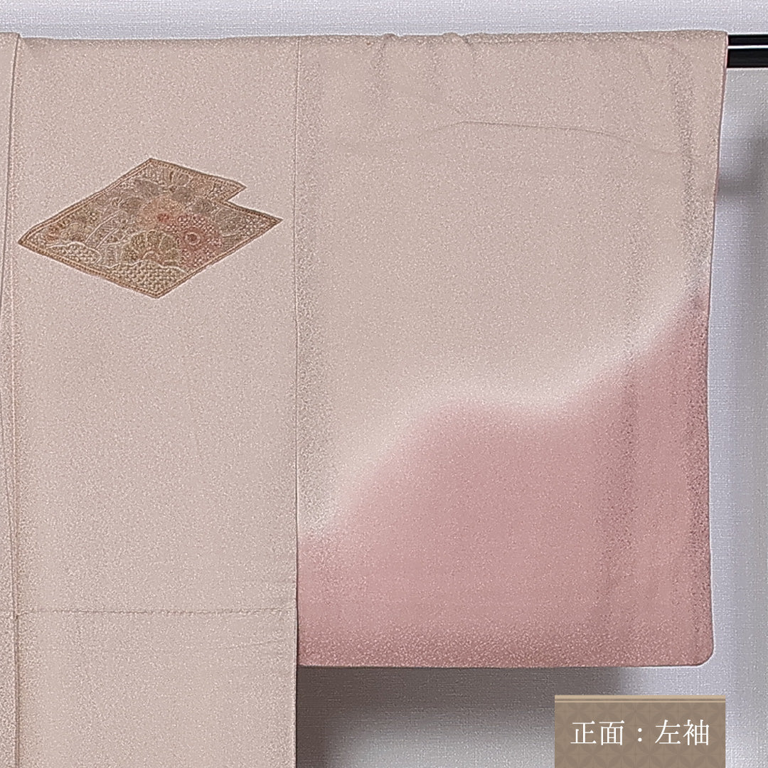 訪問着 身丈164cm 裄丈61.5cm Aランク 袷 一つ紋 正絹 広衿 汕頭刺繍 蘇州刺繍 松皮菱 菊 ぼかし 1212-10206