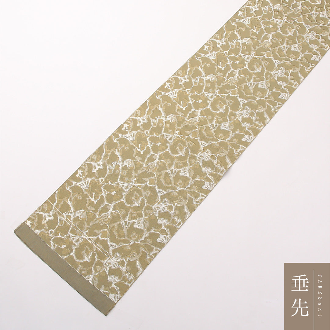 八寸名古屋帯 Aランク 帯丈378cm 正絹 全通 開き仕立て 織り カジュアル 創作柄 緑系 RP 1245-02307