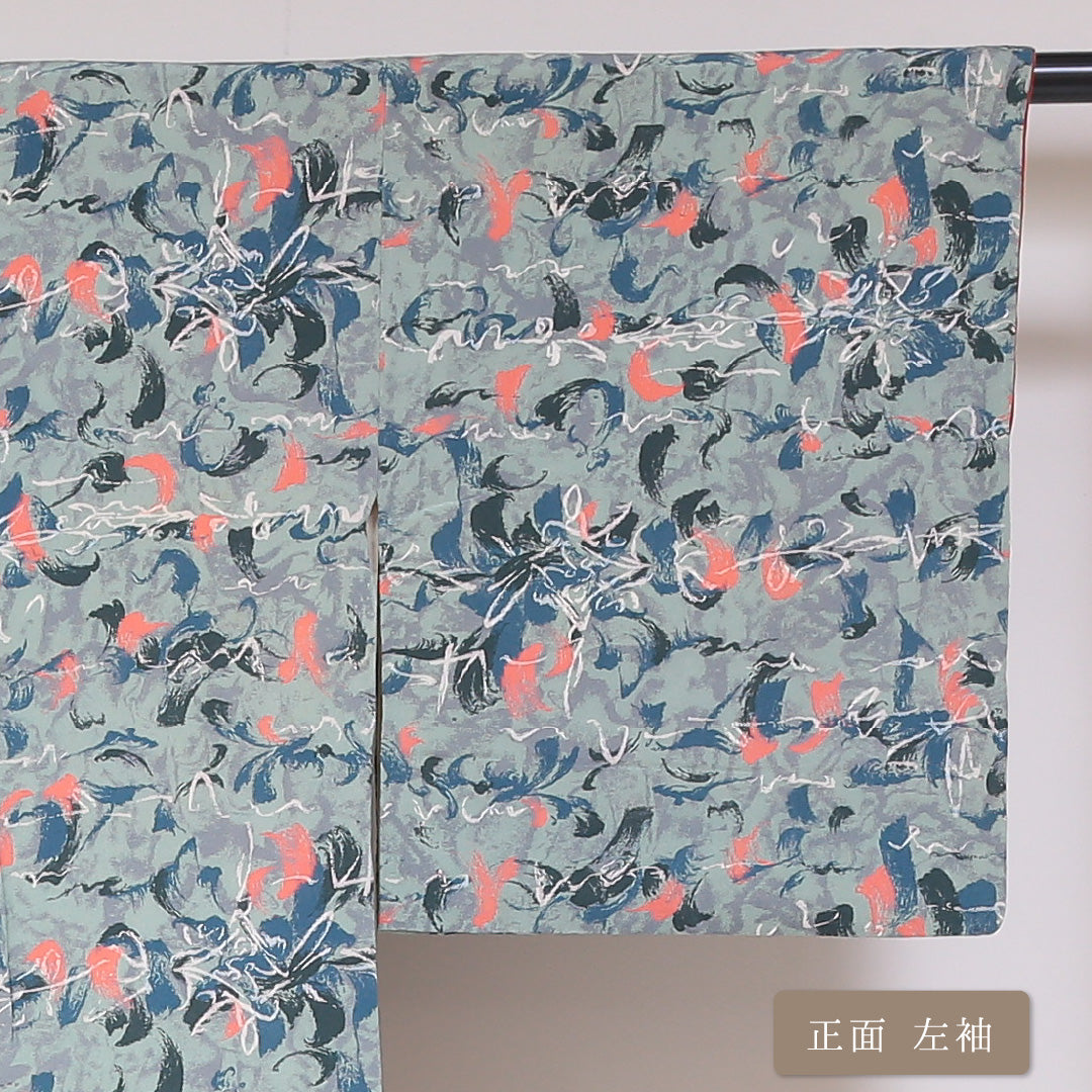 小紋 袷 身丈148cm 裄丈62cm 正絹 Sランク インフォーマル 広衿 XSサイズ 花柄 水色系 RP 1221-01752