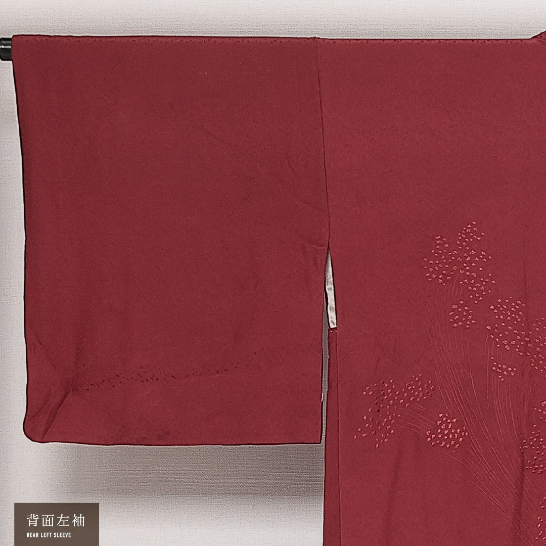 羽織 袷 身丈75cm 裄丈65cm 正絹 Sランク カジュアル Mサイズ 織り出し 紐あり 植物柄 赤系 RP 1232-13932