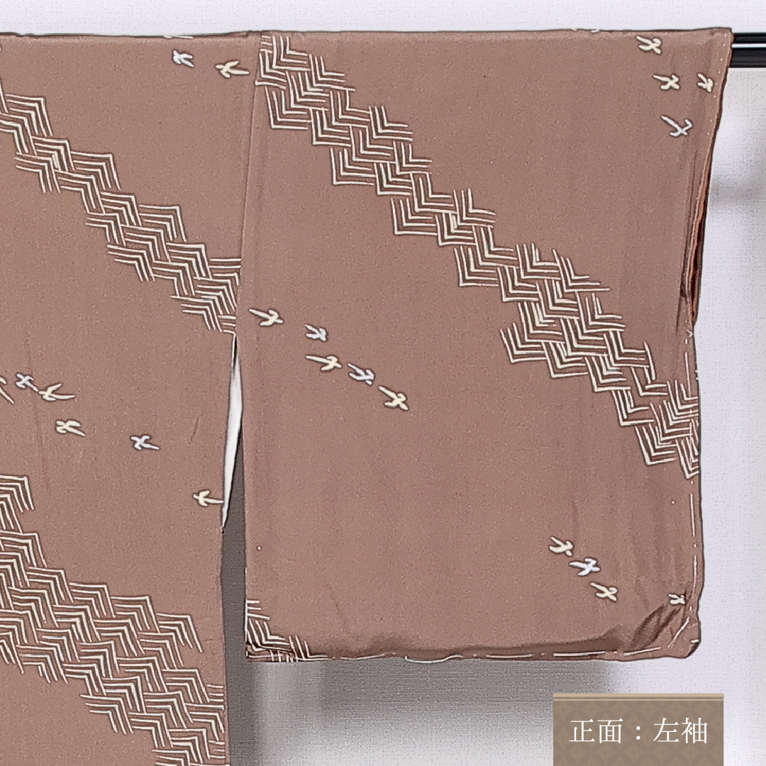 小紋 袷 身丈157cm 裄丈65cm 正絹 Sランク インフォーマル 広衿 Mサイズ 燕 茶系 RP 1221-10171