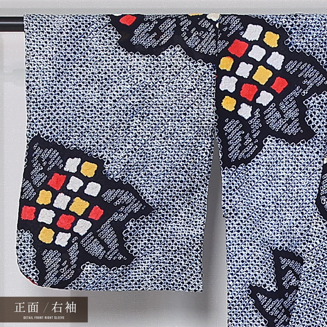 夏物 洗える着物 木綿の有松鳴海絞 (有松鳴海絞) 夏物 身丈151cm 裄丈62cm 木綿 Cランク カジュアル バチ衿 Sサイズ 紫陽花 紺系 RP 1225-12113