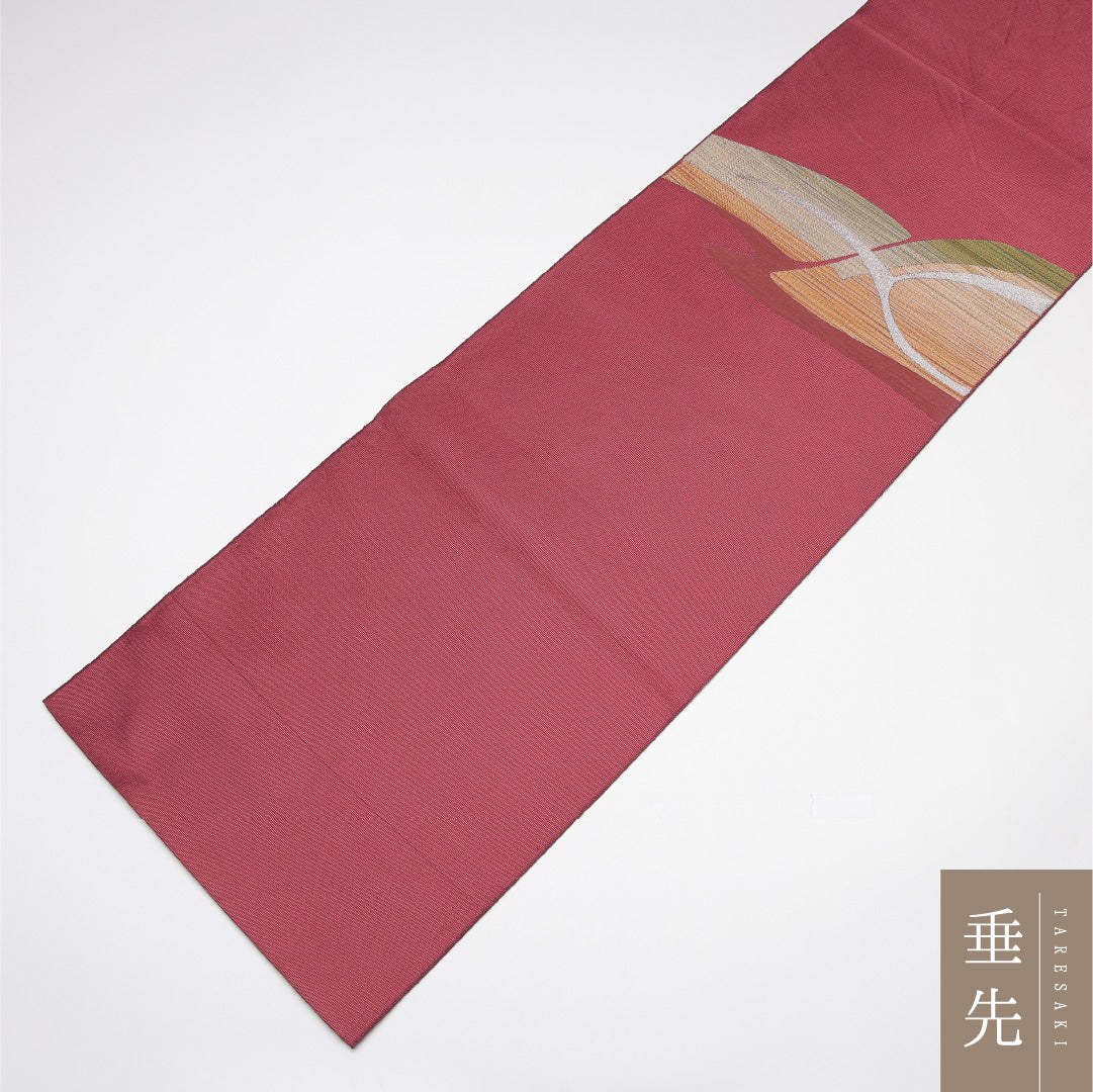 名古屋帯 帯丈335cm Aランク 松葉仕立て ポイント柄 正絹 創作 セミフォーマル 赤系 1224-01657