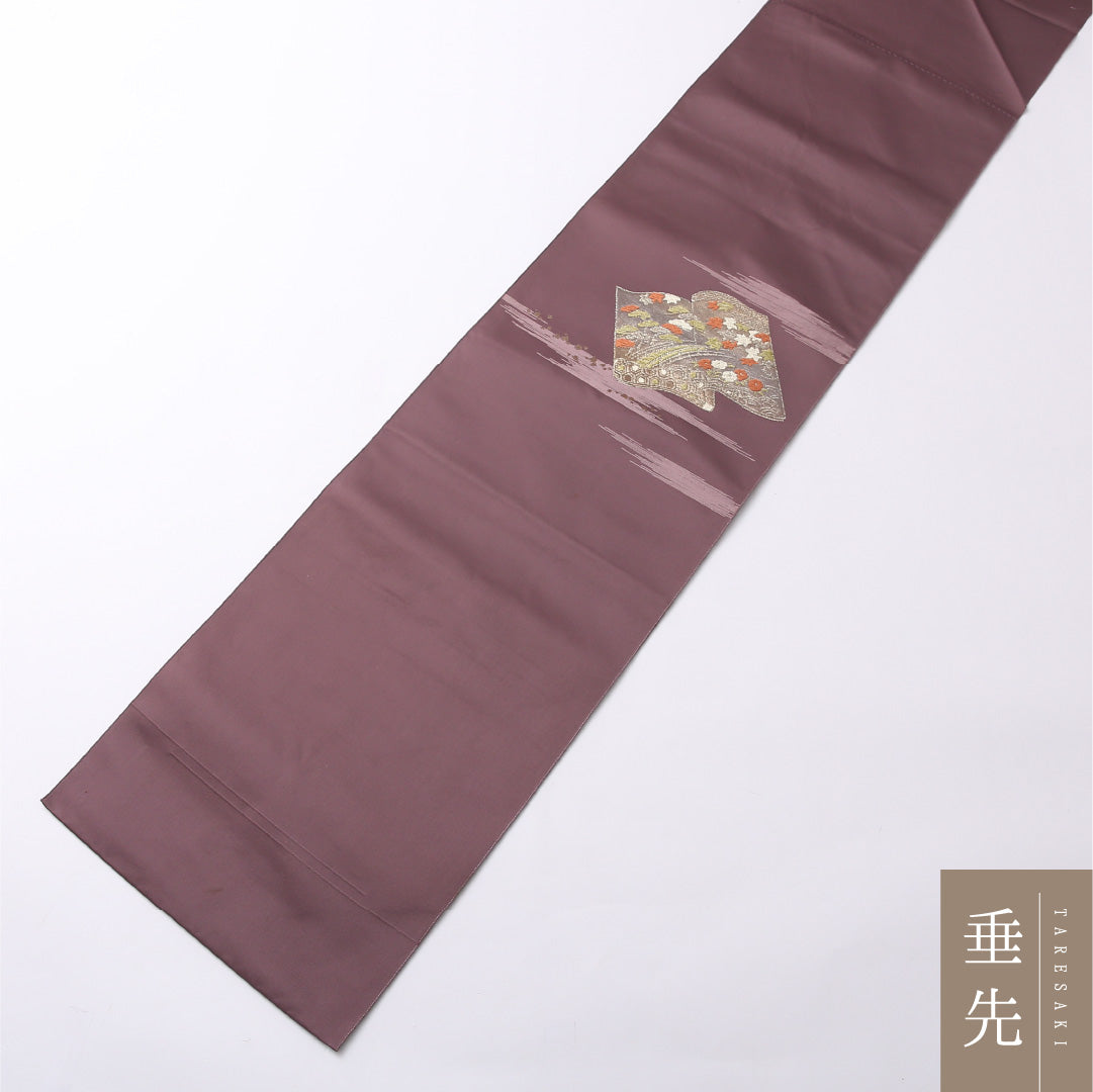 八寸 名古屋帯 帯丈341cm 松葉仕立て ポイント柄 Bランク カジュアル 正絹 書物 上品 落ち着き 紫系 1224-02798