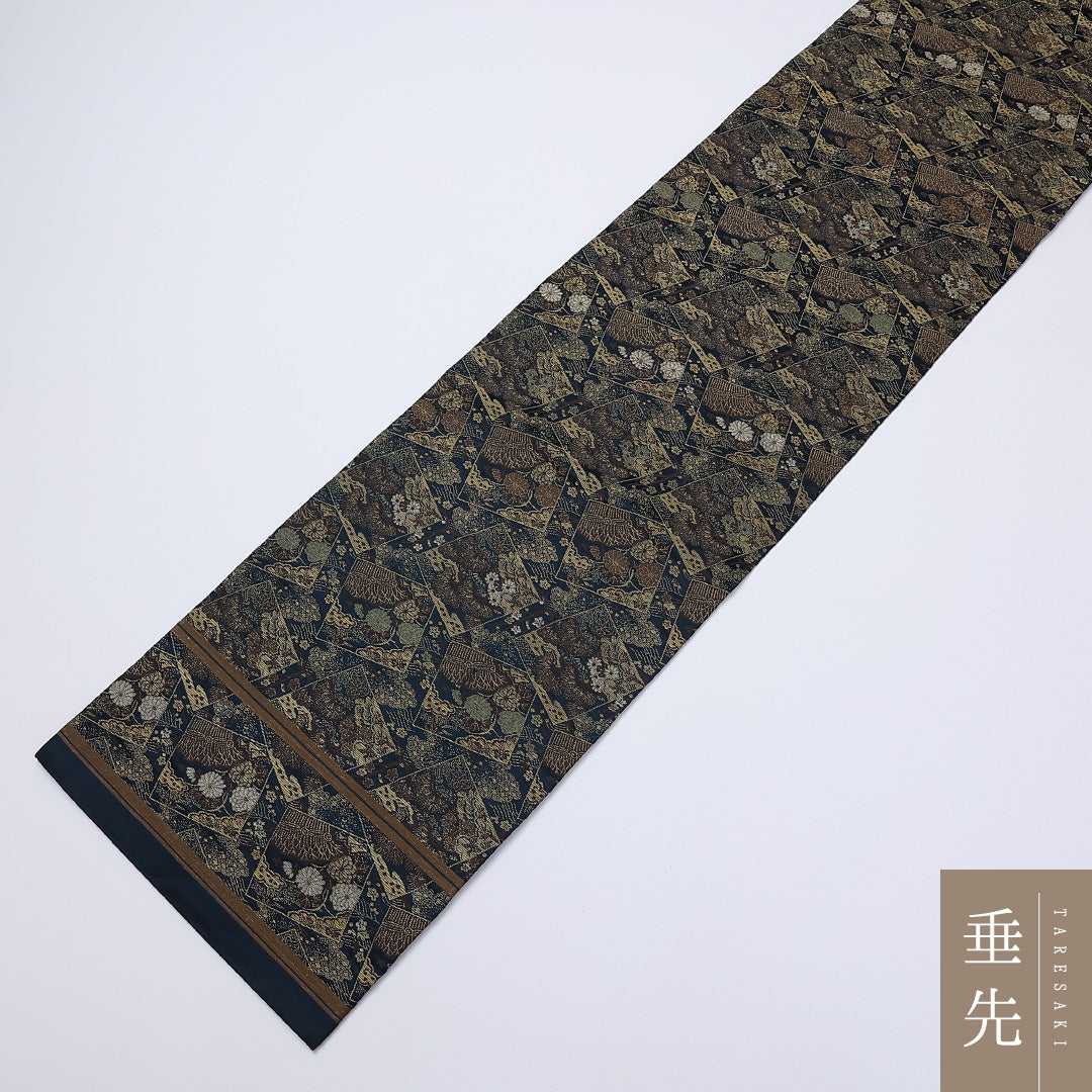 アンティーク 丸帯 帯丈380cm 全通 松竹梅 フォーマル 紺系 正絹 Aランク 1223-00897
