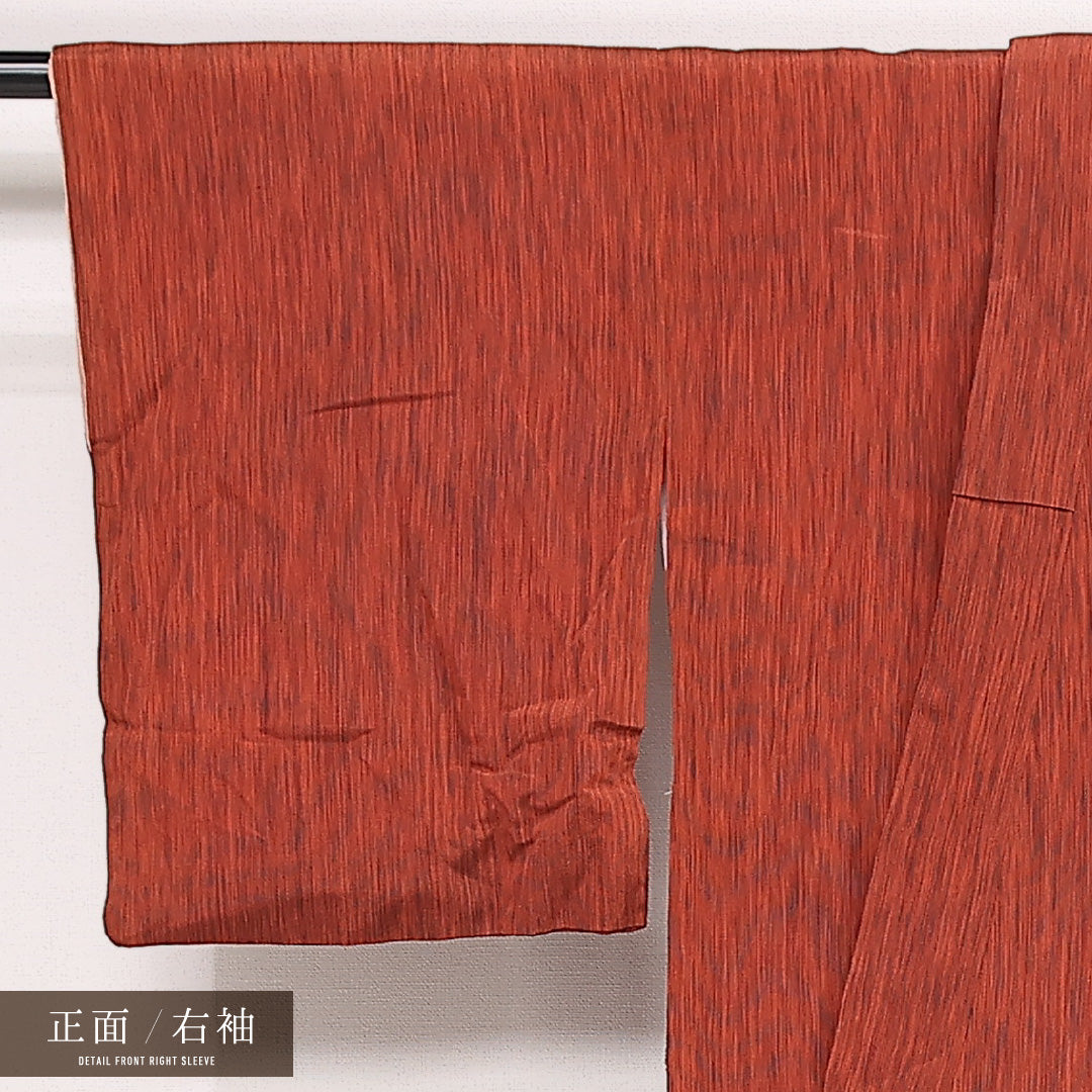 アンティーク お召 袷 身丈146cm 裄丈61cm 正絹 Bランク バチ衿 XSサイズ 創作柄 朱系 HP 1222-13363