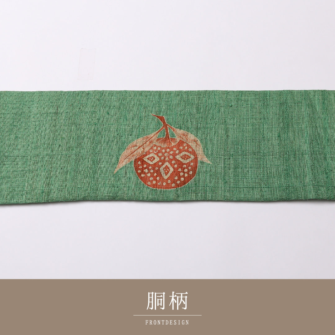 夏物 名古屋帯 紬地 草木染め ポイント柄 帯丈353cm カジュアル Sランク 麻 植物柄 レトロ 可愛らしい 紺系 1224-02694