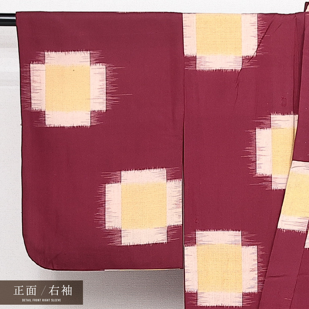 アンティーク お召 袷 身丈152cm 裄丈62cm 正絹 Cランク バチ衿 Sサイズ 十字絣 赤系 RP 1222-14133