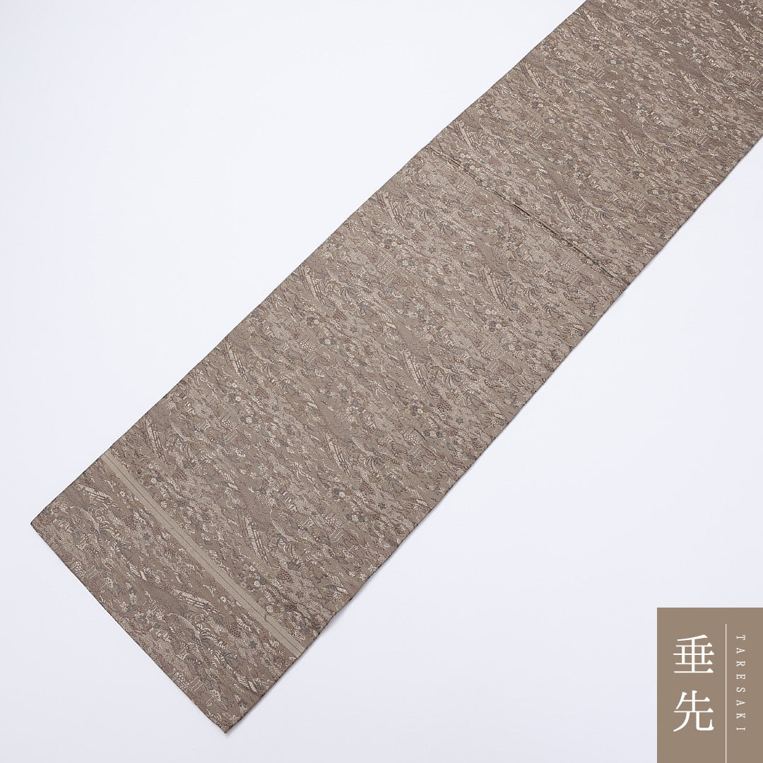 アンティーク 丸帯 帯丈408cm 全通 茶屋辻 カジュアル グレー系 正絹 Sランク 1223-00902