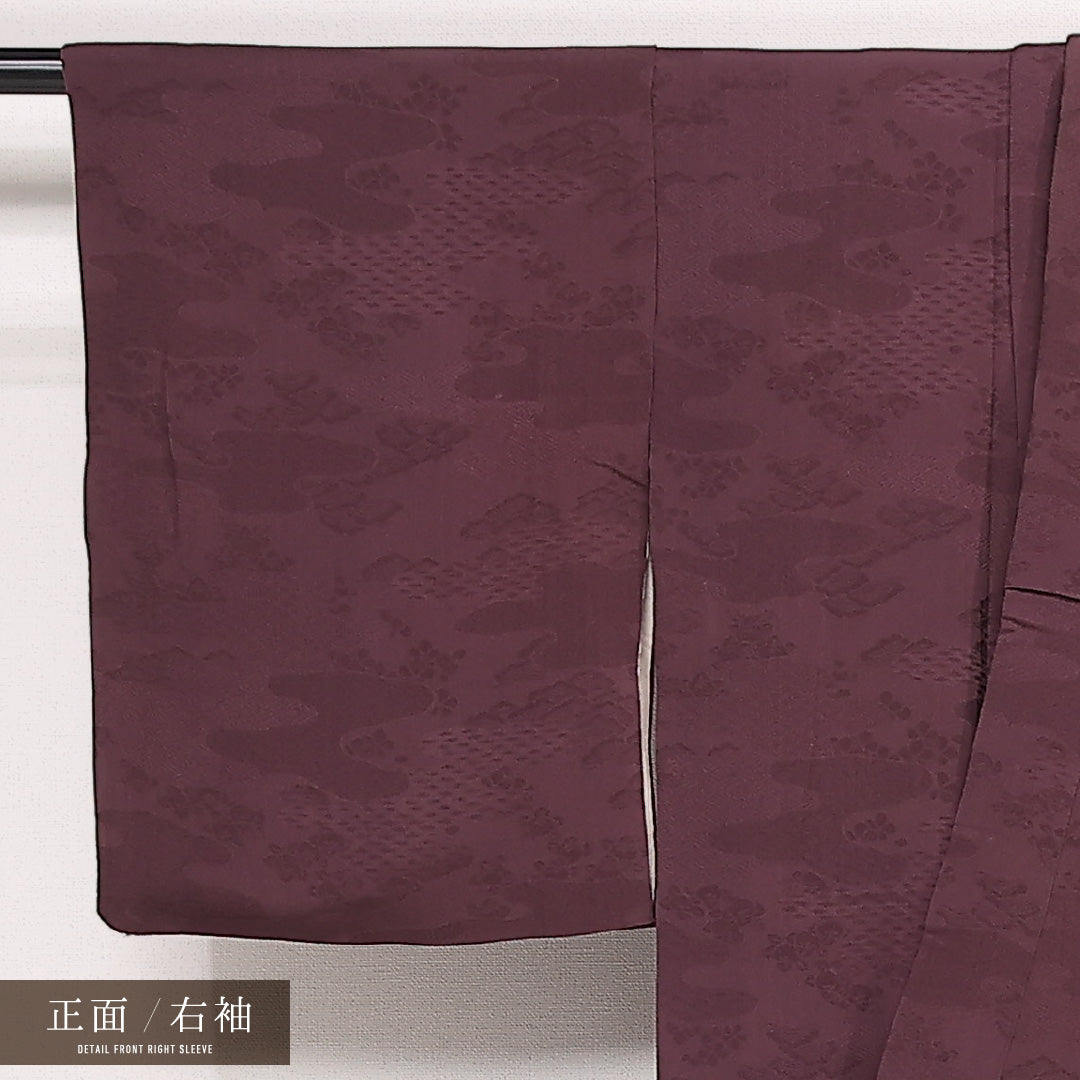 アンティーク 色無地 袷 身丈153cm 裄丈59cm 正絹 Aランク 一つ紋 (蔦) バチ衿 Sサイズ エ霞 紫系 HP 1219-13376